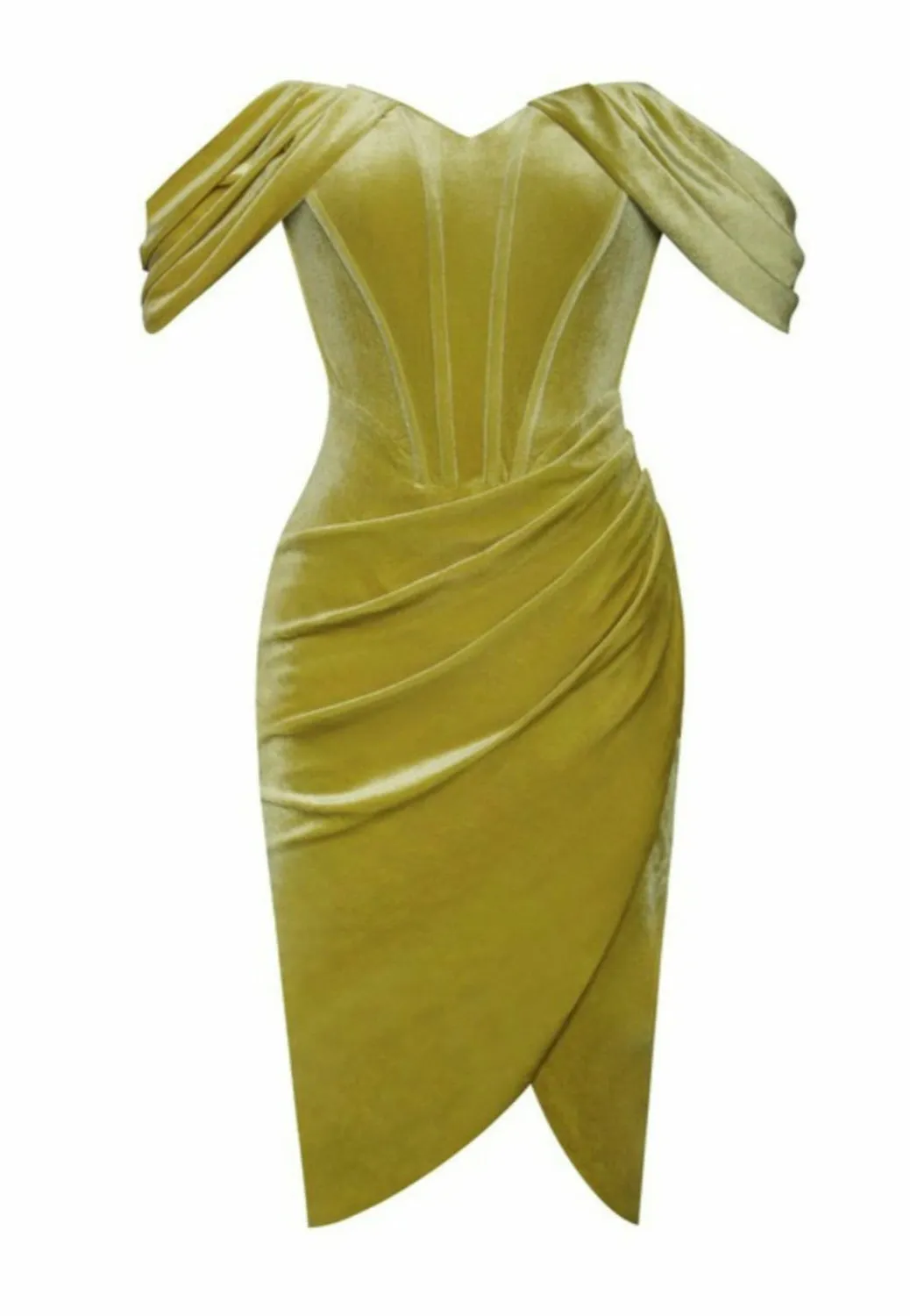 Omaria Gold Velvet Corset Off Shoulder Dress
