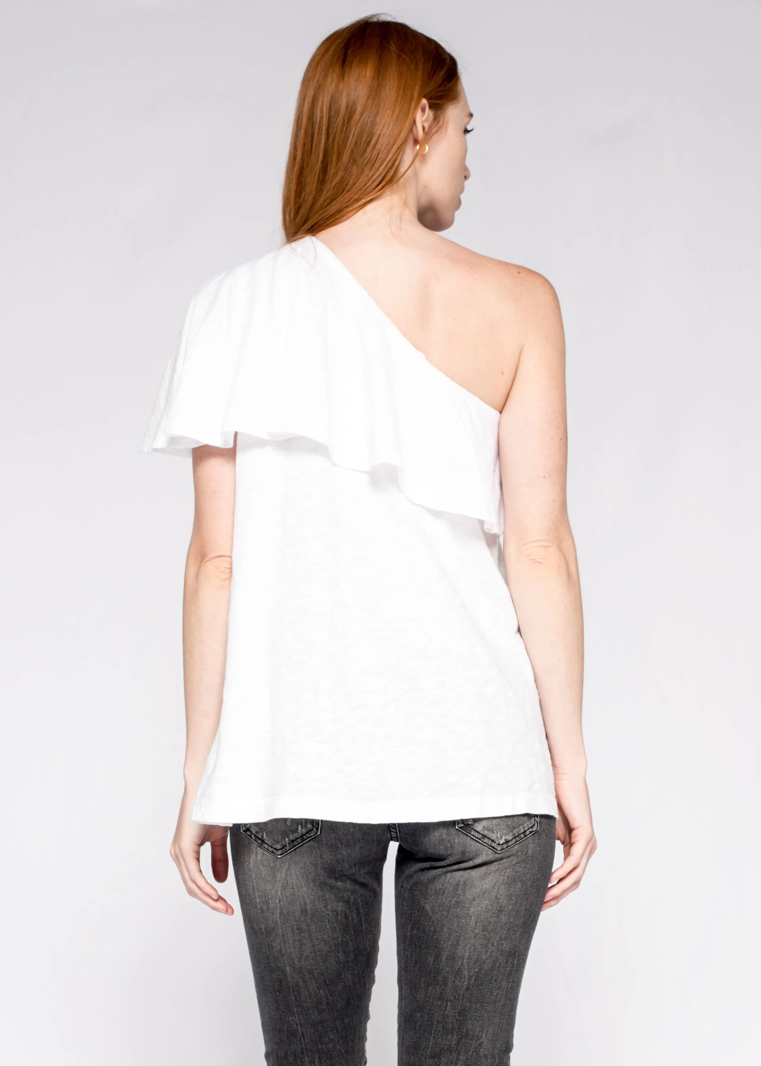 One Shoulder Ruffled Tunic Shifted Hem Top
