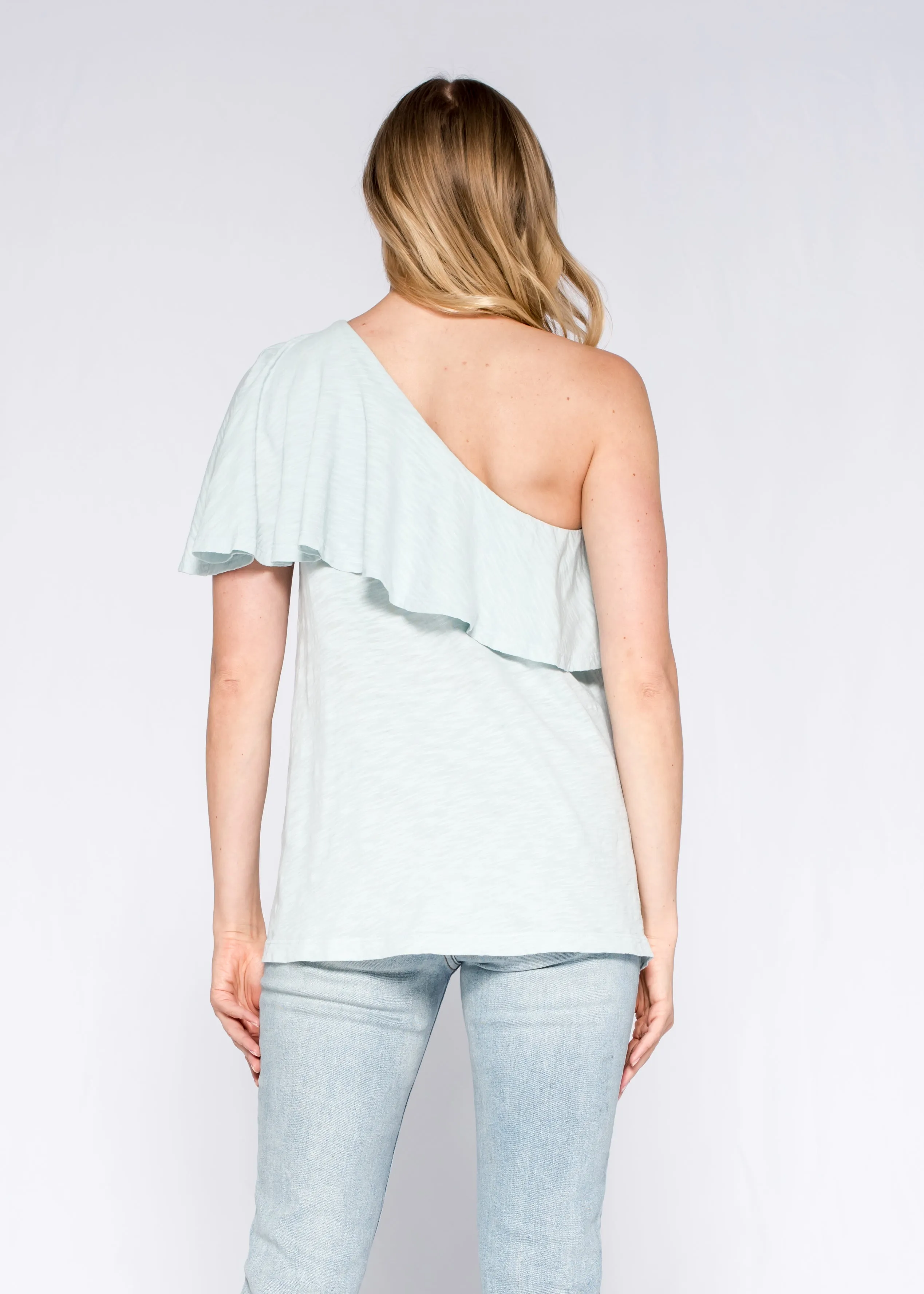 One Shoulder Ruffled Tunic Shifted Hem Top