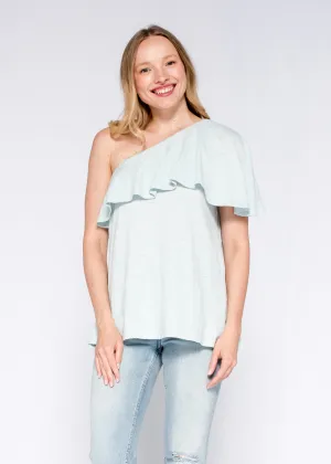 One Shoulder Ruffled Tunic Shifted Hem Top