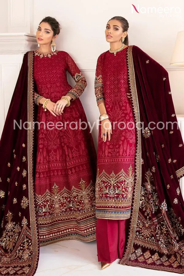 Pakistani Red Long Frock Party Wear Online 2021 #PN235