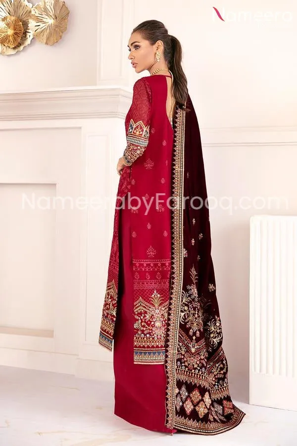 Pakistani Red Long Frock Party Wear Online 2021 #PN235