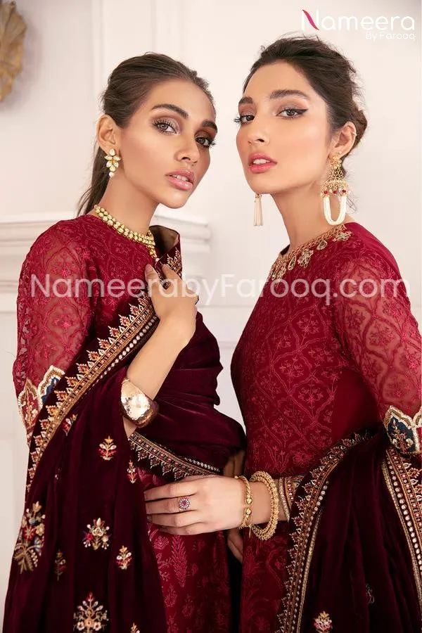 Pakistani Red Long Frock Party Wear Online 2021 #PN235