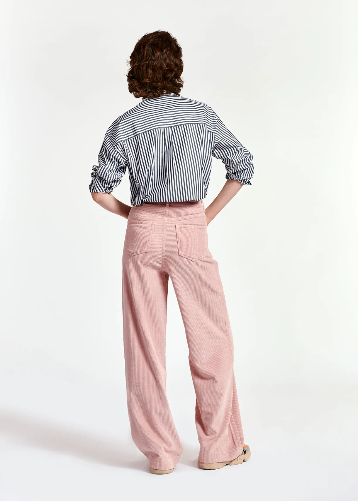 Pastel pink soft corduroy wide leg pants