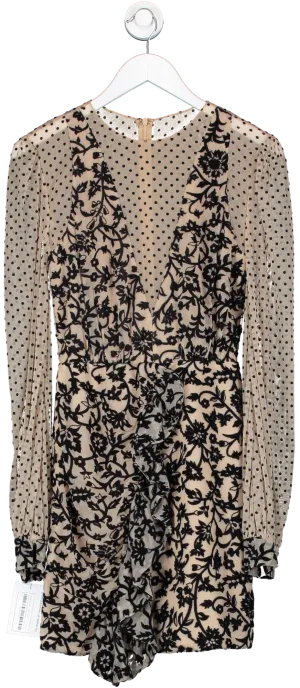 PATBO Nude Polka Dot Mesh Sleeve Mini Dress With Ruffle Front UK 6