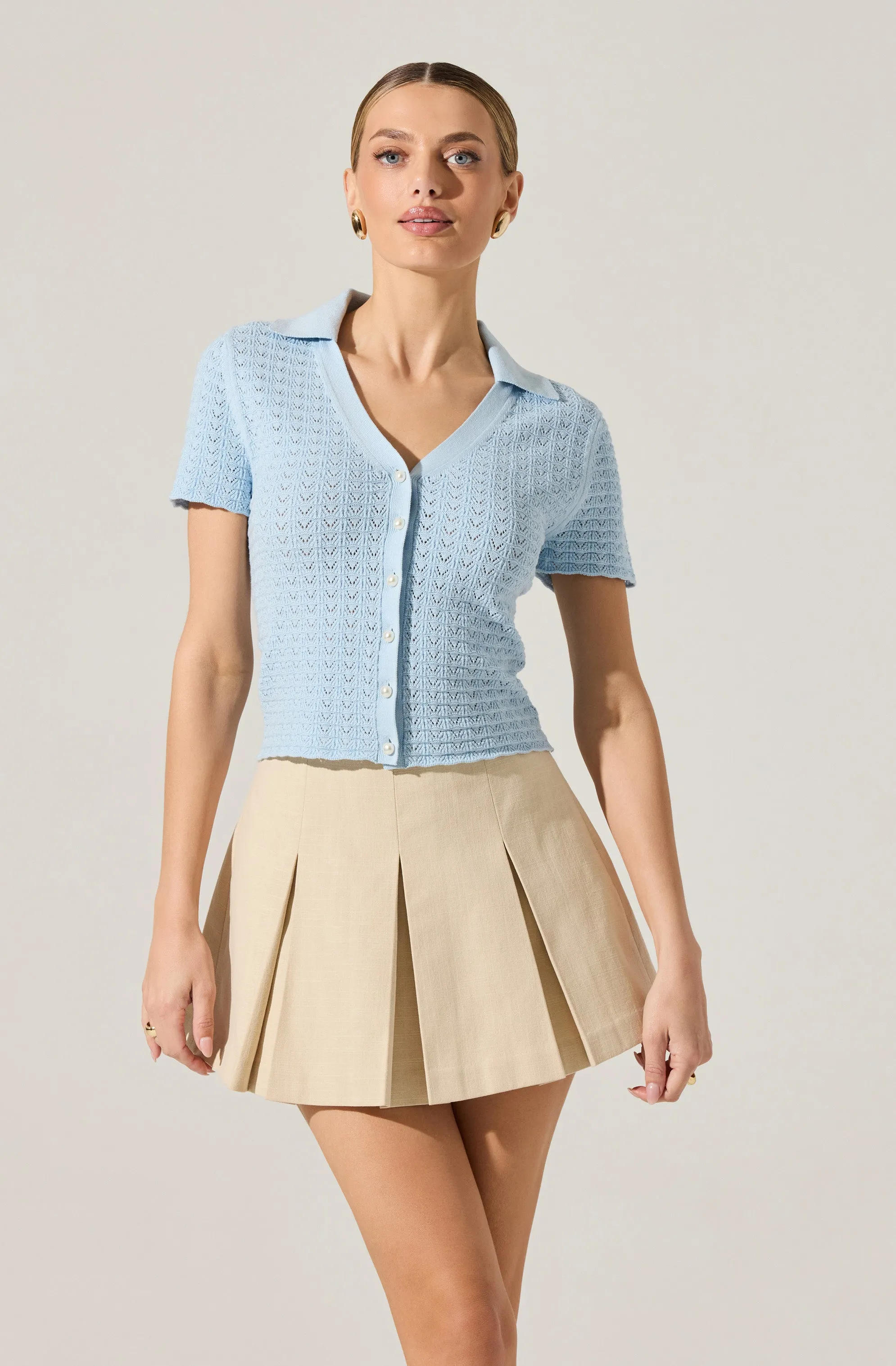 Pearl Polo Pointelle Sweater