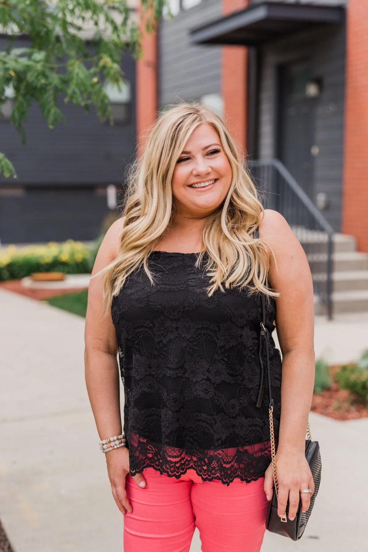 Perfect Moments Lace Tank Top- Black