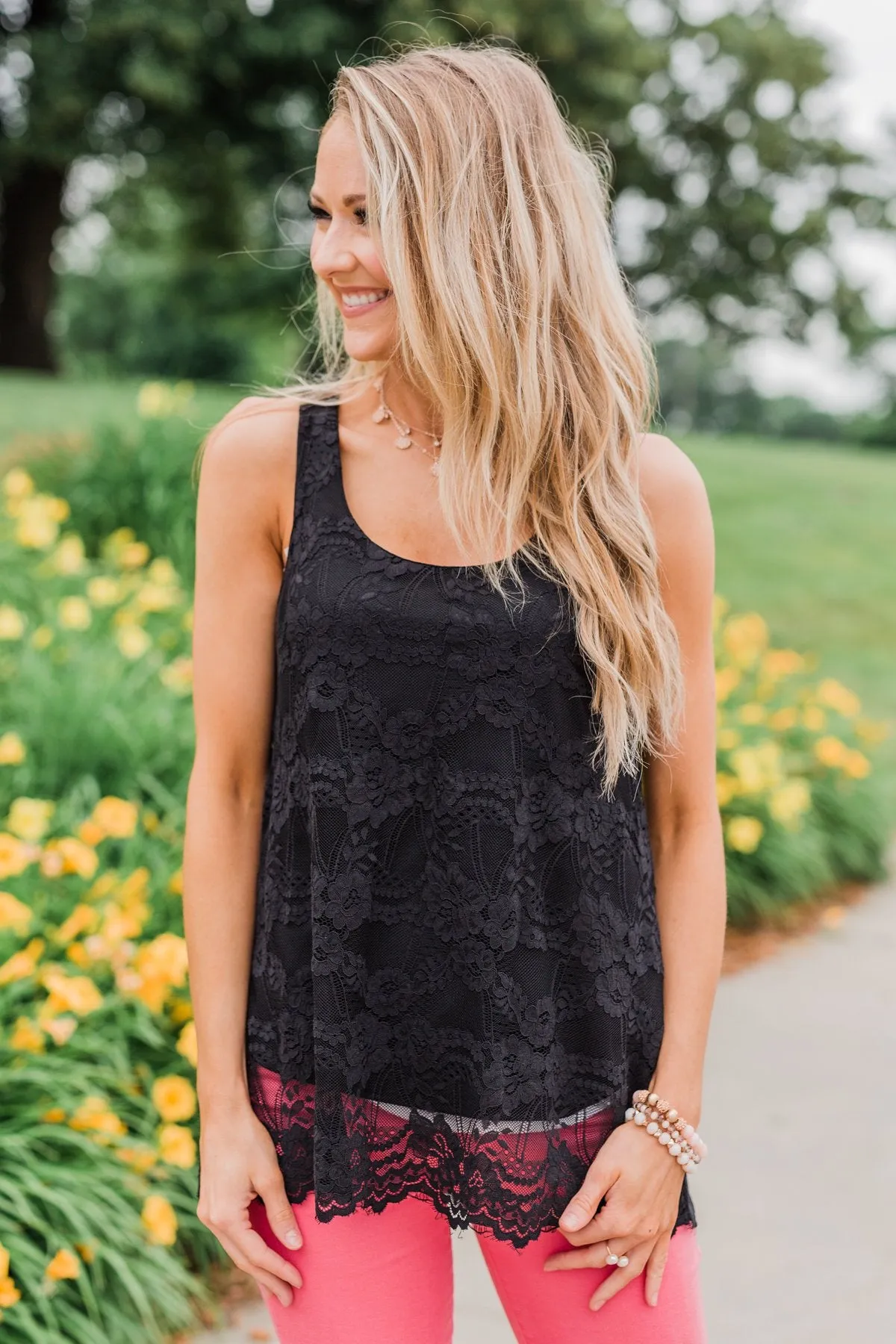 Perfect Moments Lace Tank Top- Black