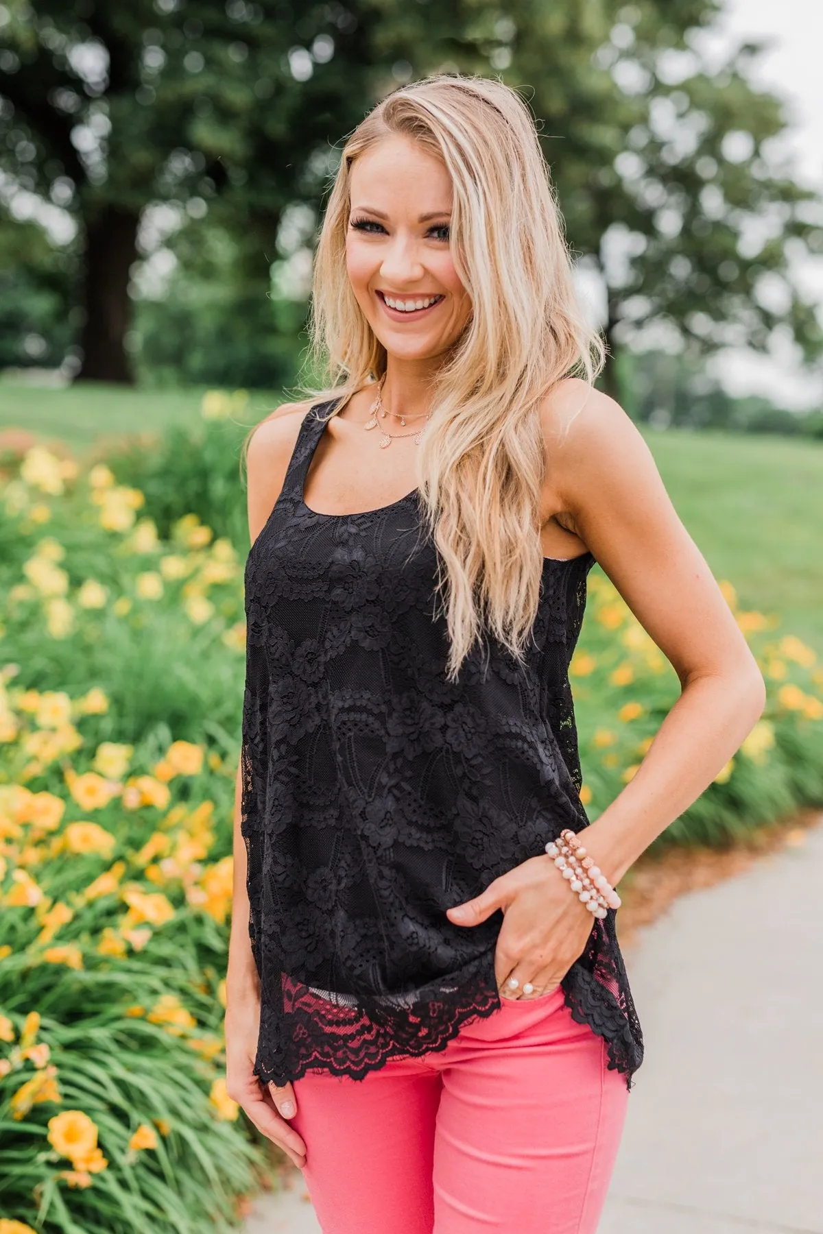 Perfect Moments Lace Tank Top- Black