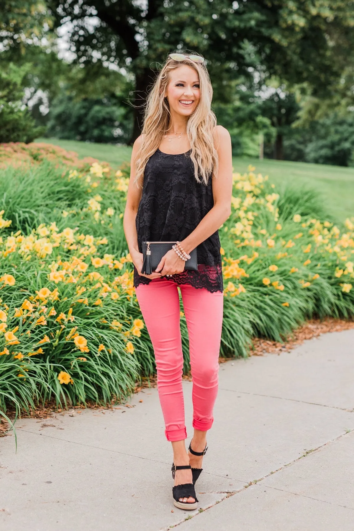 Perfect Moments Lace Tank Top- Black
