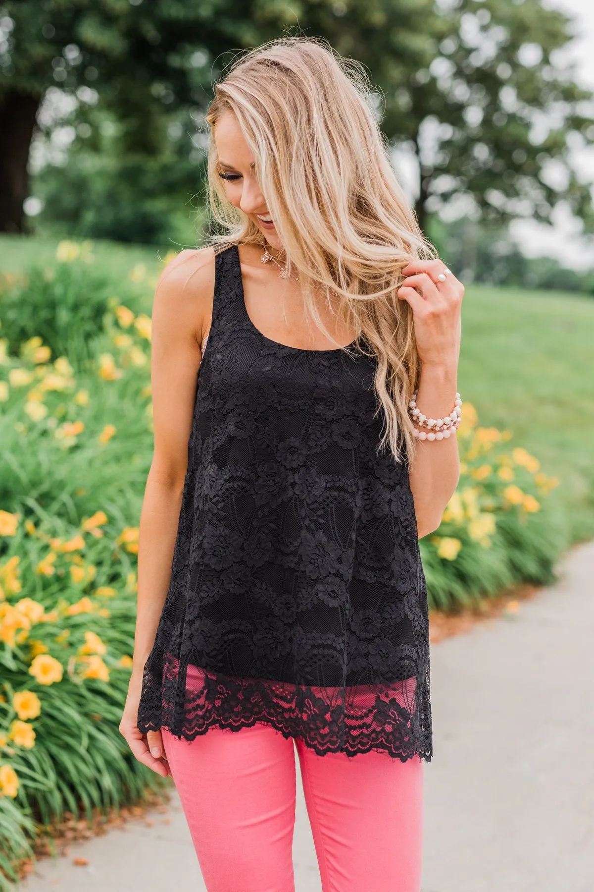 Perfect Moments Lace Tank Top- Black