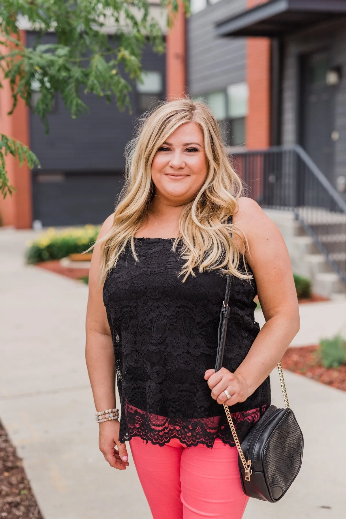 Perfect Moments Lace Tank Top- Black
