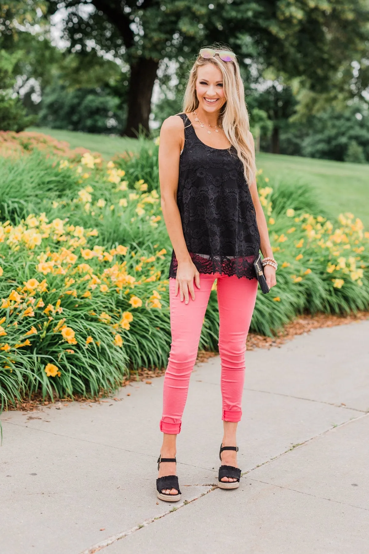 Perfect Moments Lace Tank Top- Black