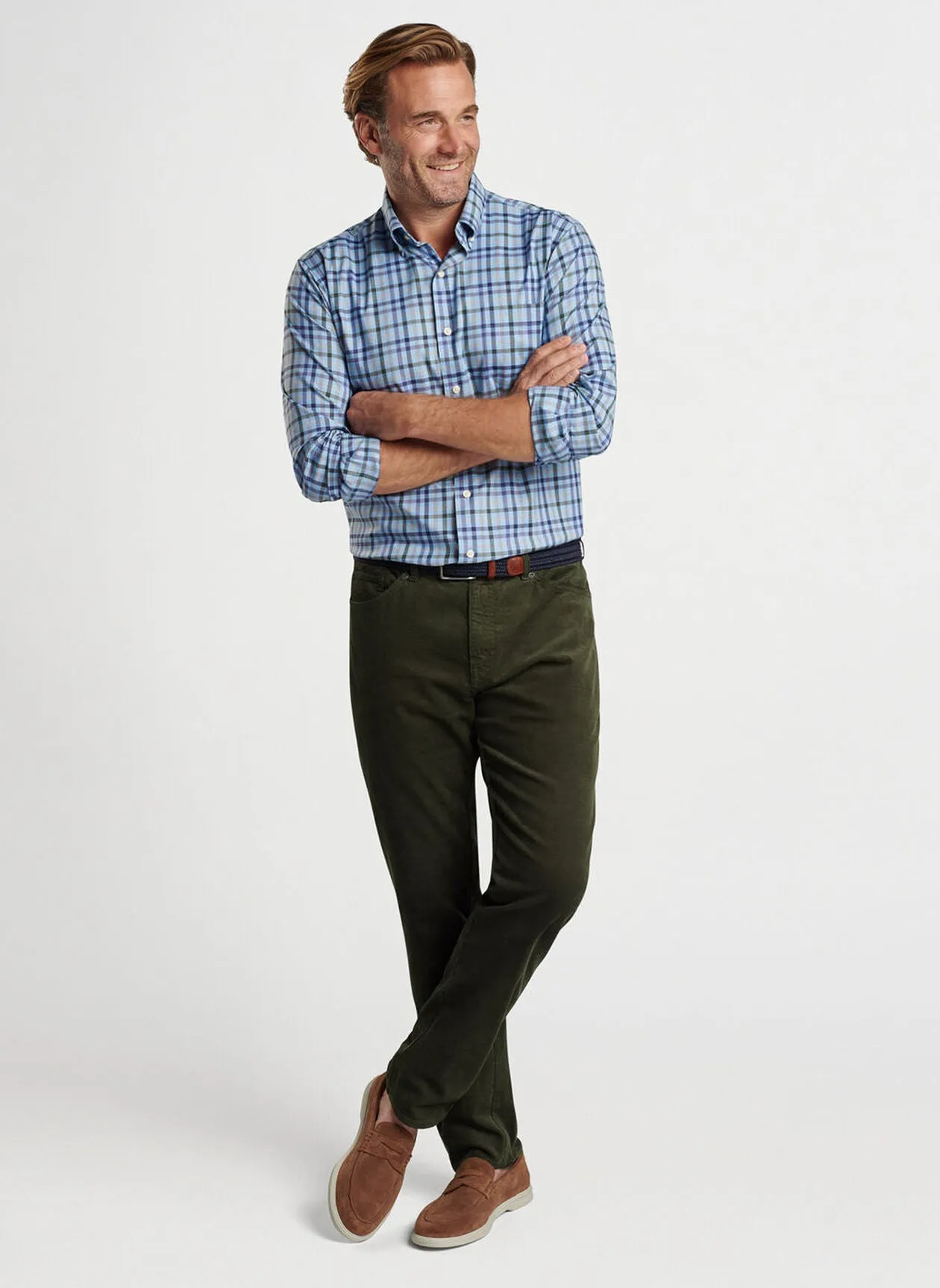 Peter Millar Mens Classic Fit Superior Soft Corduroy Five-Pocket Trouser - DARK OLIVE