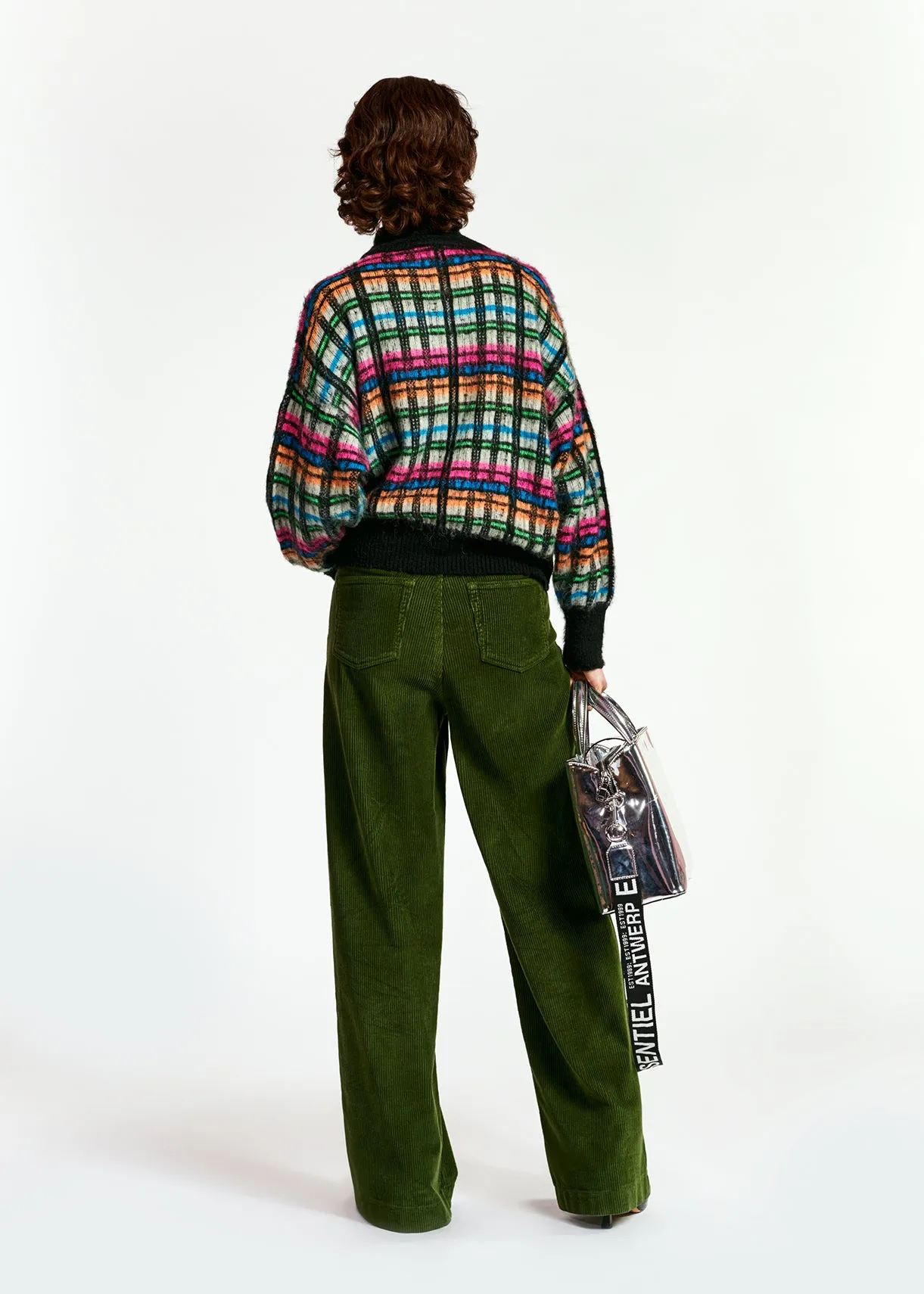Pine green soft corduroy wide leg pants