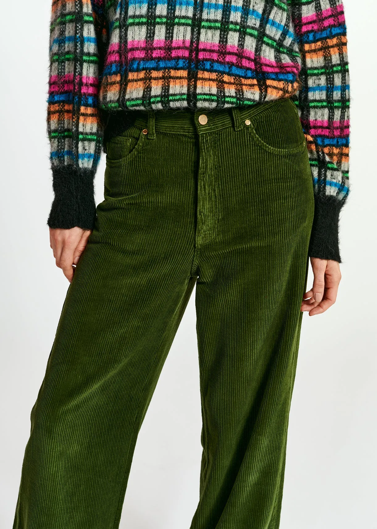 Pine green soft corduroy wide leg pants
