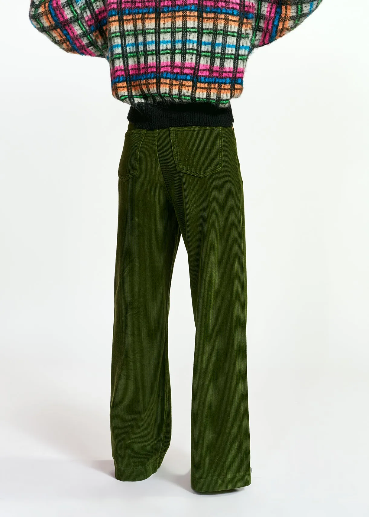 Pine green soft corduroy wide leg pants