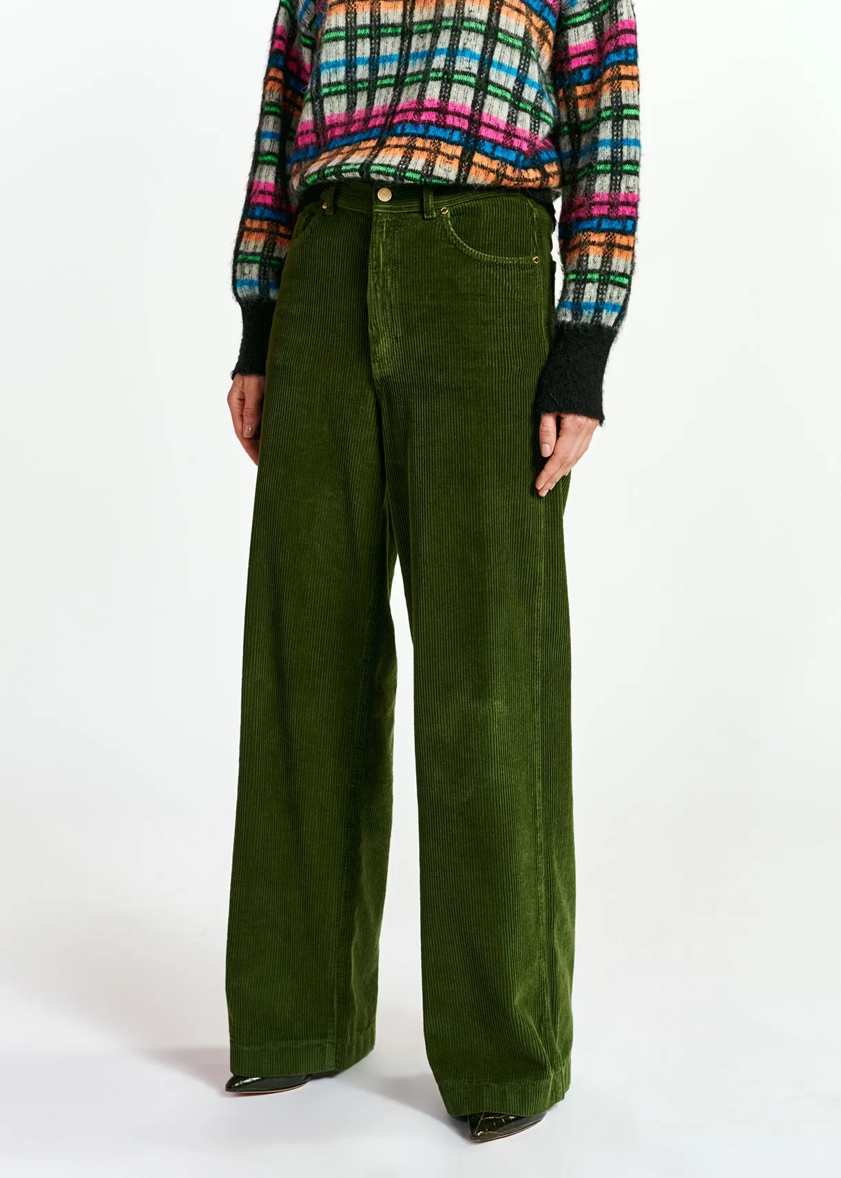 Pine green soft corduroy wide leg pants