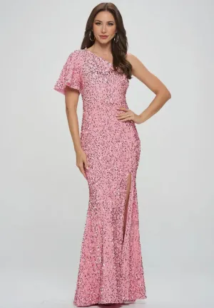 Pink One Shoulder Prom|Wedding Maxi Dress