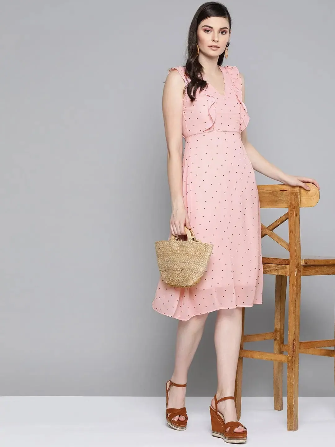 Pink Polka Dot Midi Dress