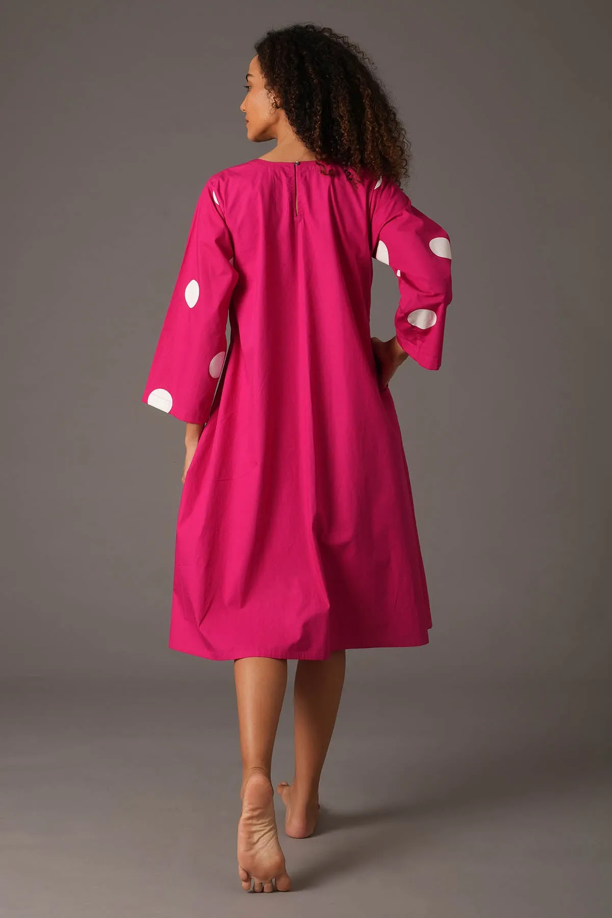 Pink Polka Printed Midi Dress