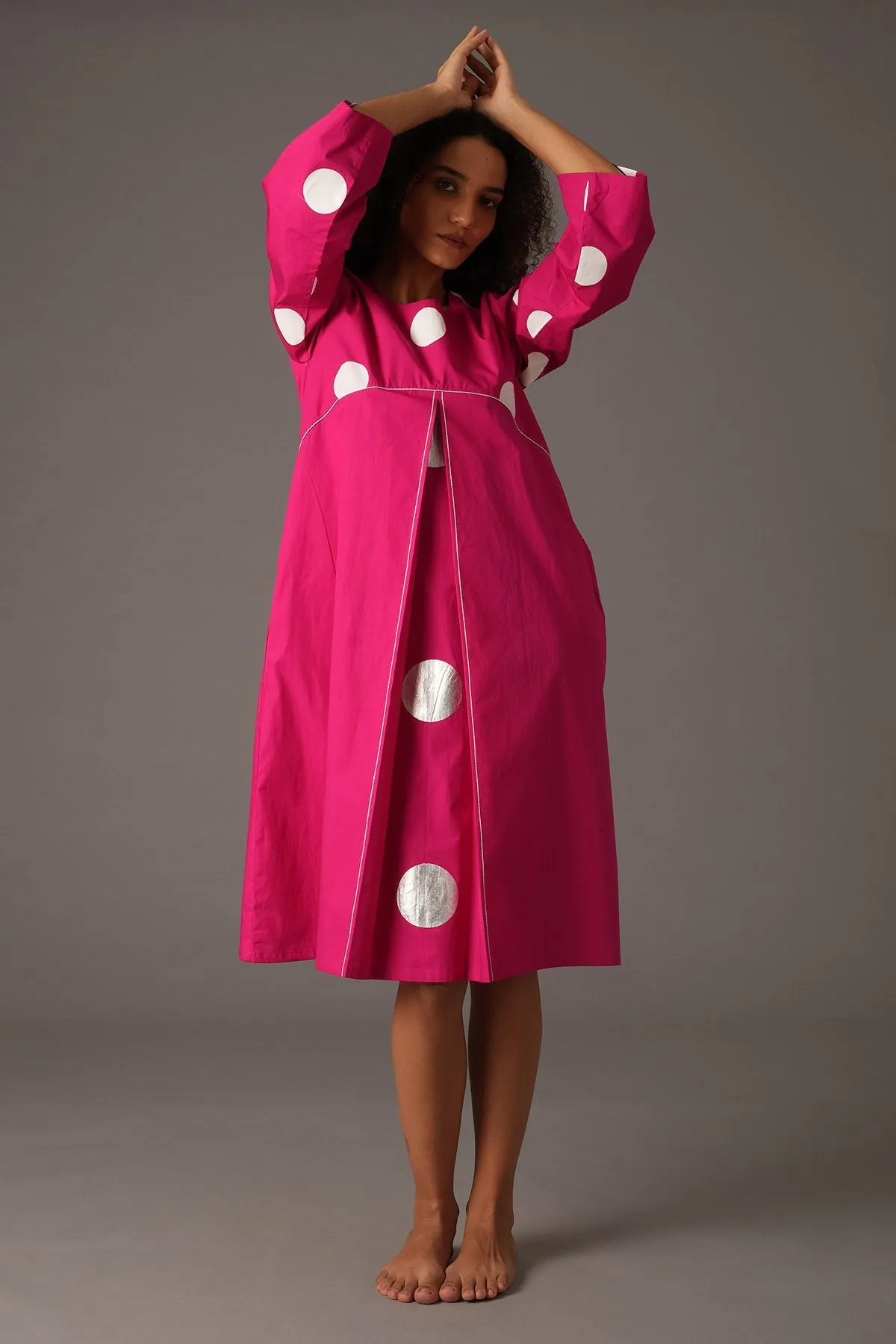 Pink Polka Printed Midi Dress