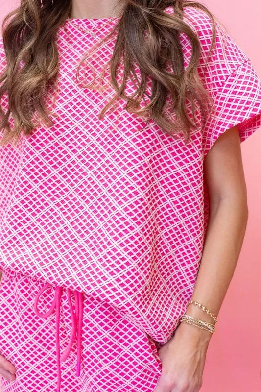 Pink Short Sleeve Texture Top T3872