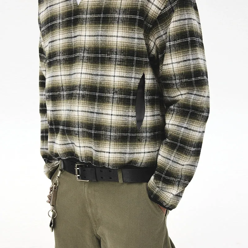 Plaid Deconstructed V-Neck Pullover