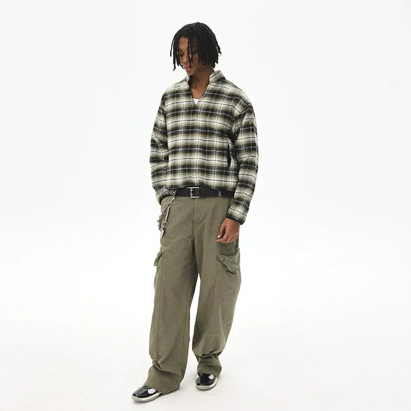 Plaid Deconstructed V-Neck Pullover