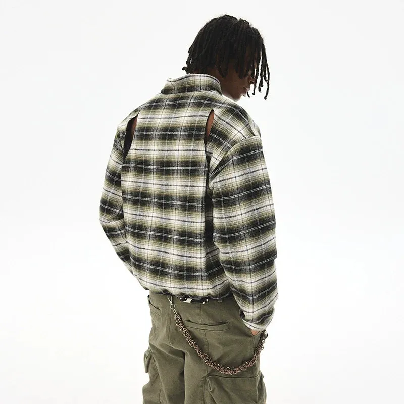 Plaid Deconstructed V-Neck Pullover