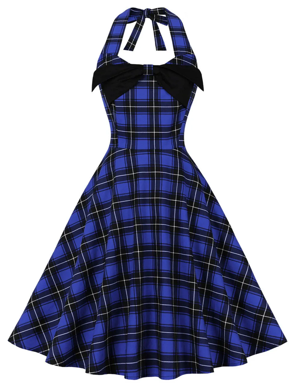 Plaid Off the Shoulder High Waist Halter 1950 Dress