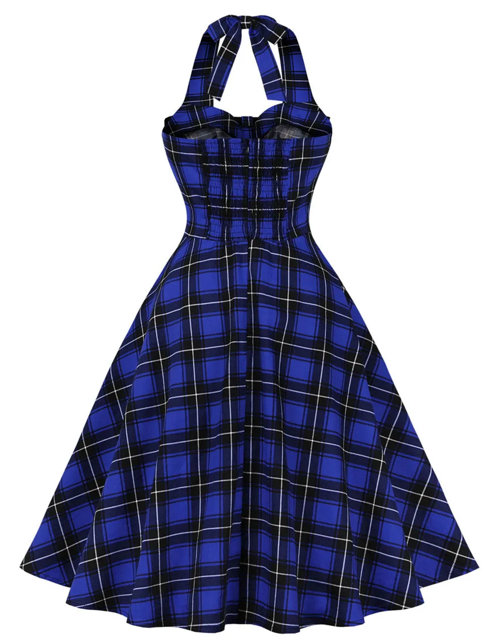 Plaid Off the Shoulder High Waist Halter 1950 Dress