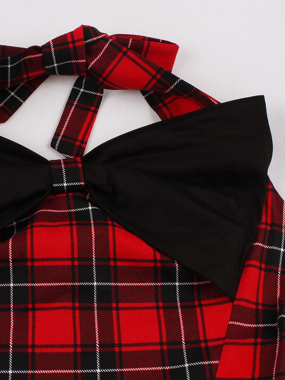 Plaid Off the Shoulder High Waist Halter 1950 Dress