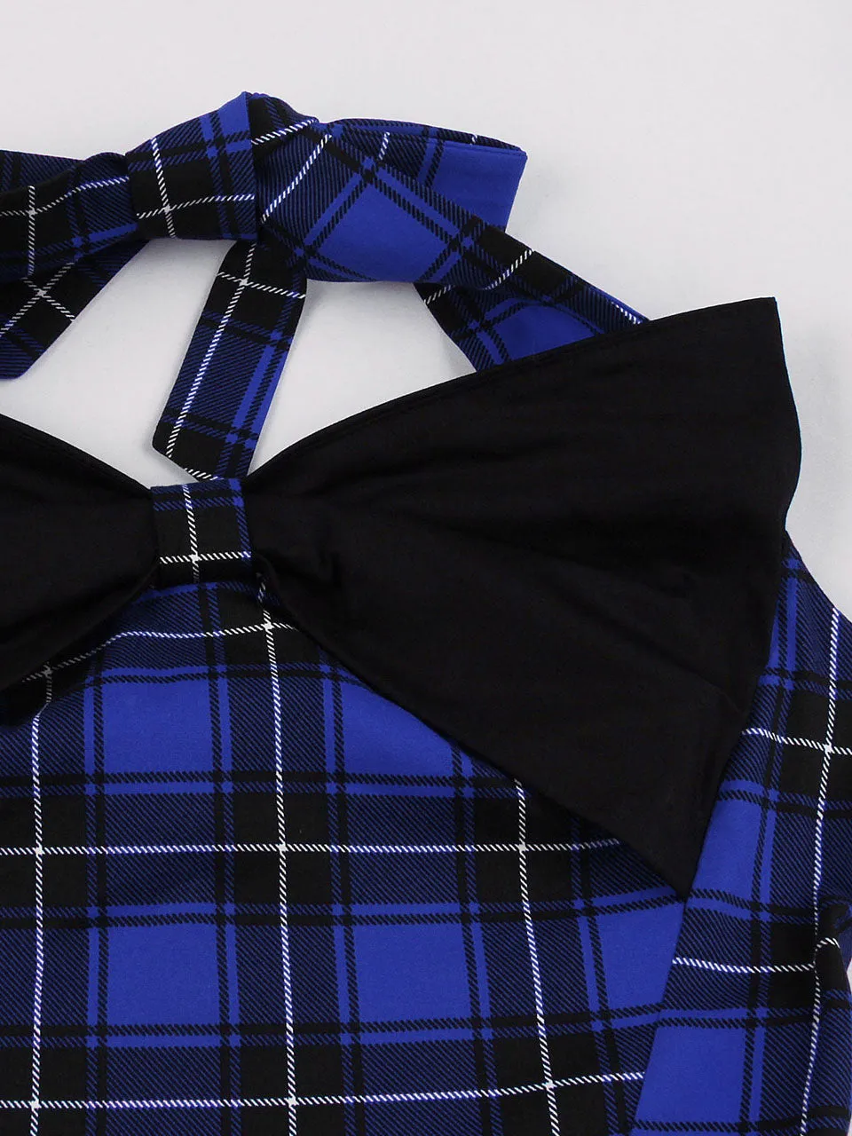 Plaid Off the Shoulder High Waist Halter 1950 Dress