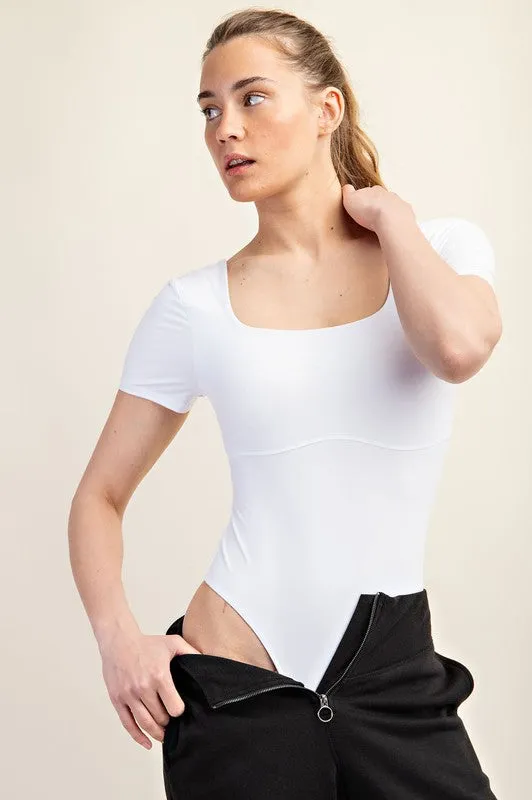 PLUS RECYCLED BUTTER SQUARE NECK SHORT SLEEVE TOP
