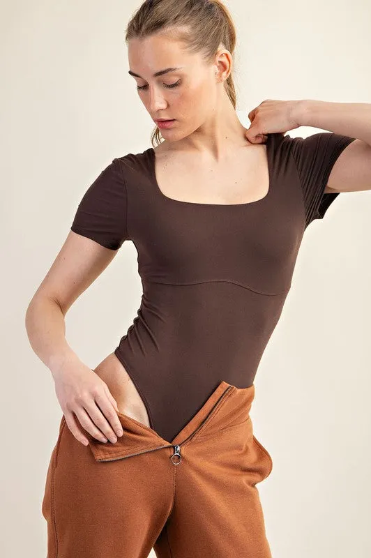 PLUS RECYCLED BUTTER SQUARE NECK SHORT SLEEVE TOP