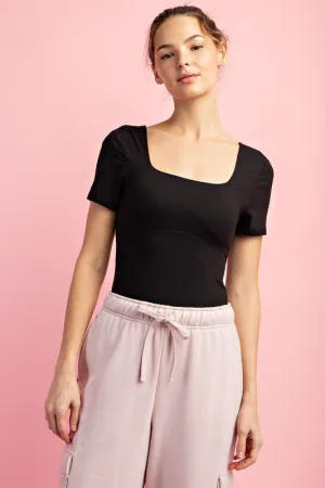 PLUS RECYCLED BUTTER SQUARE NECK SHORT SLEEVE TOP