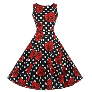 Polka Dot Dress Floral 1950s Fashion Audrey Hepburn 50s Style Dresses