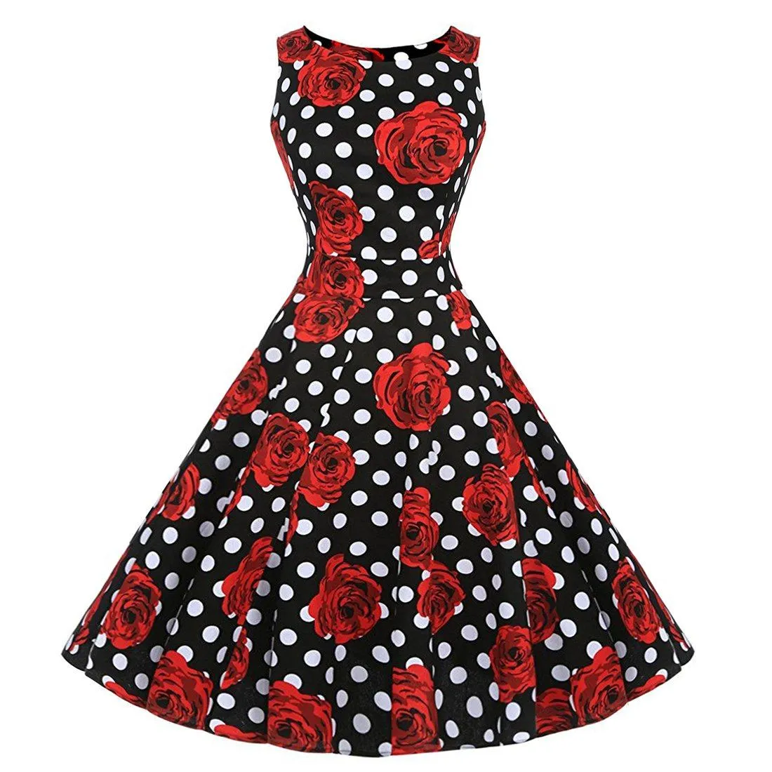 Polka Dot Dress Floral 1950s Fashion Audrey Hepburn 50s Style Dresses