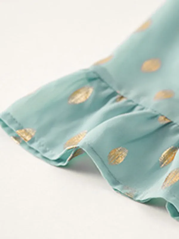 Polka Dot Dress with Tiered Skirt and Ruffled Sleeves