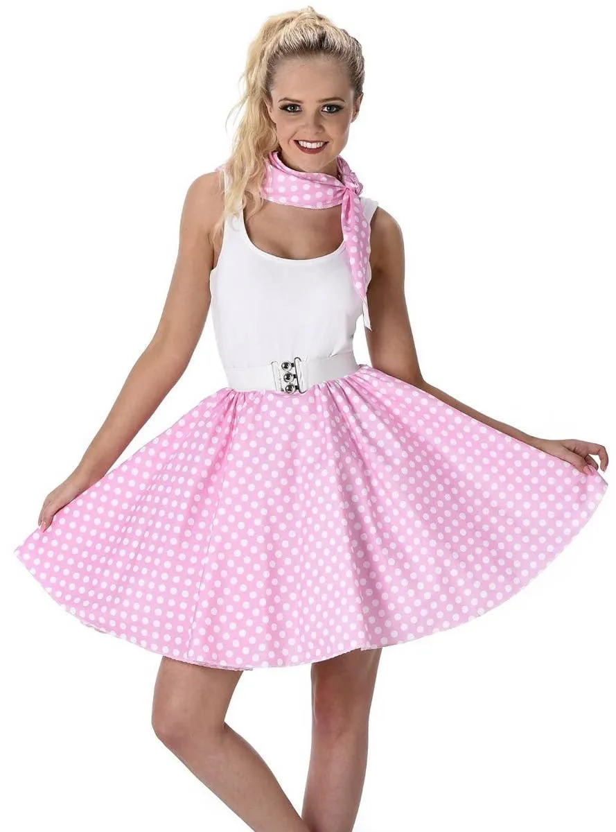 Polka Dot Light Pink 1950s Poodle Skirt Womens Costume