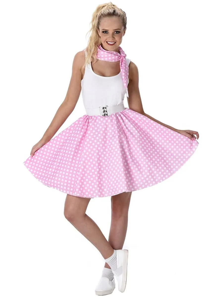Polka Dot Light Pink 1950s Poodle Skirt Womens Costume