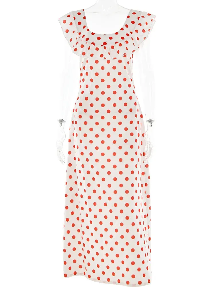 Polka Dot Ruffle Bandage Maxi Dress Off Shoulder Slim Elegant Party Dress Summer Holiday Sundress