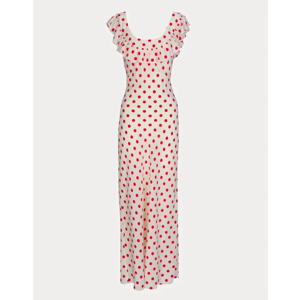 Polka Dot Ruffle Bandage Maxi Dress Off Shoulder Slim Elegant Party Dress Summer Holiday Sundress