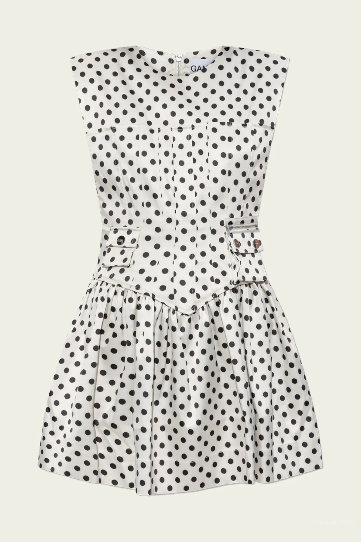 Polka-Dot Satin Corset Mini Dress in Egret