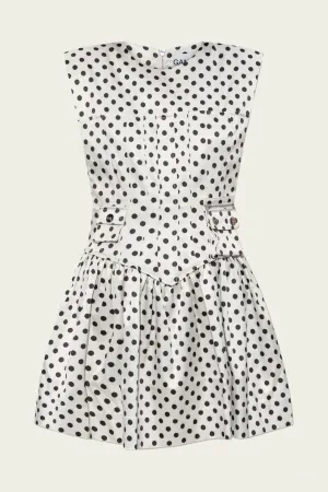 Polka-Dot Satin Corset Mini Dress in Egret