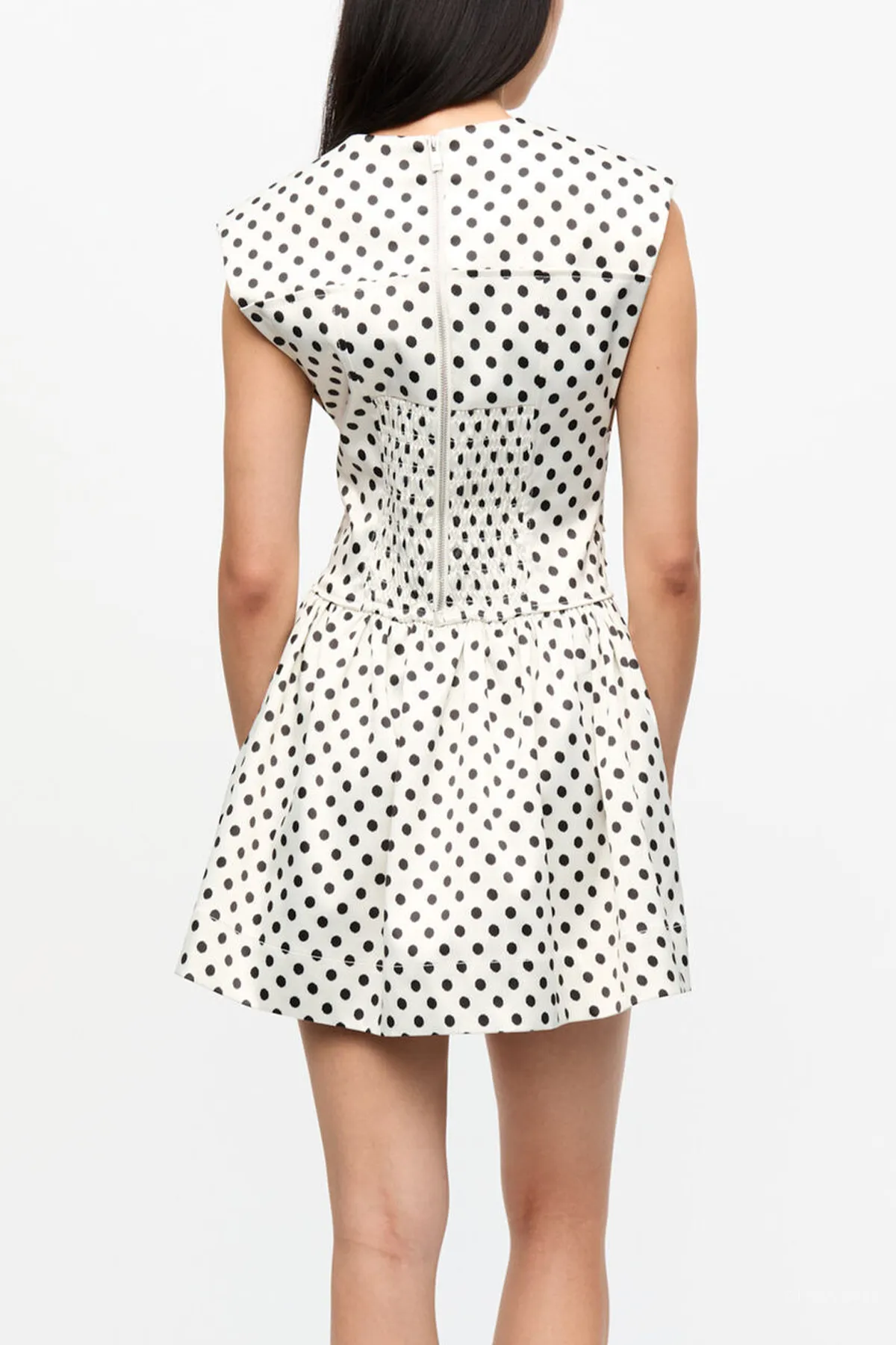 Polka-Dot Satin Corset Mini Dress in Egret