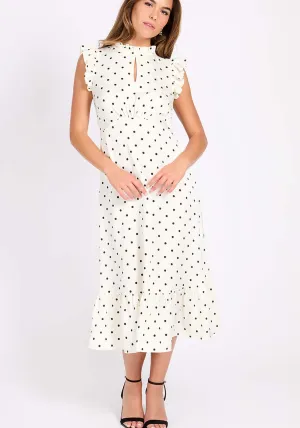 Polka Dot Satin Midi Dress - Cream