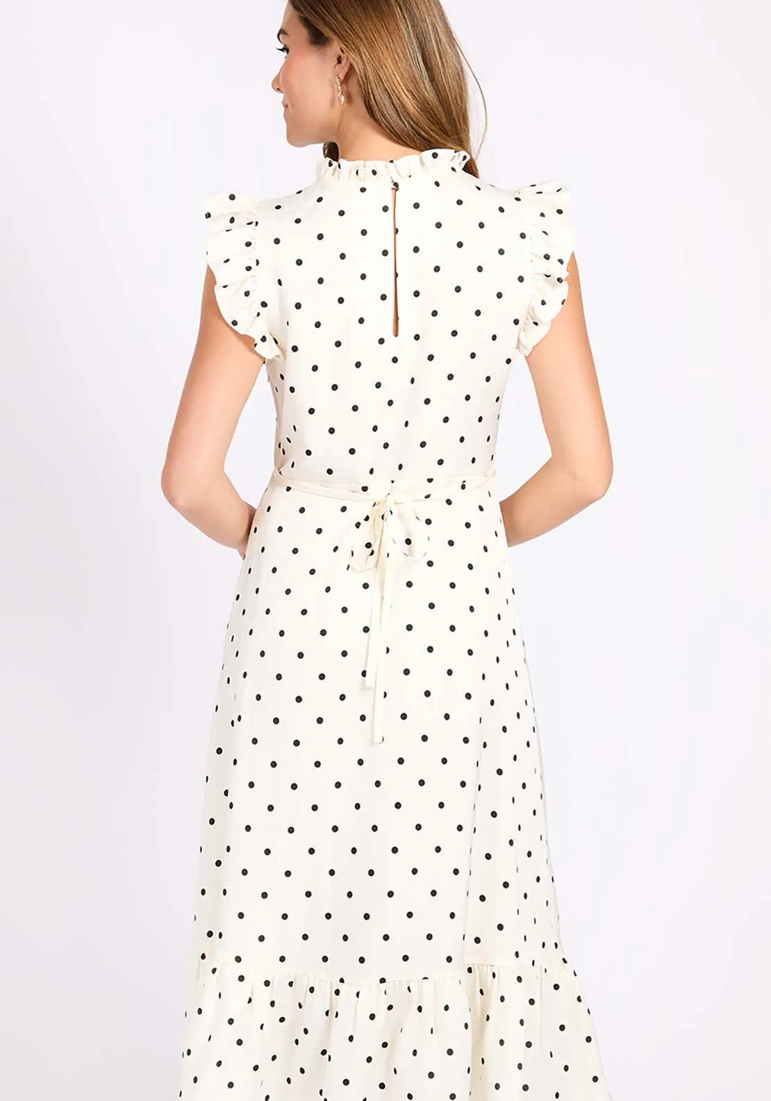 Polka Dot Satin Midi Dress - Cream
