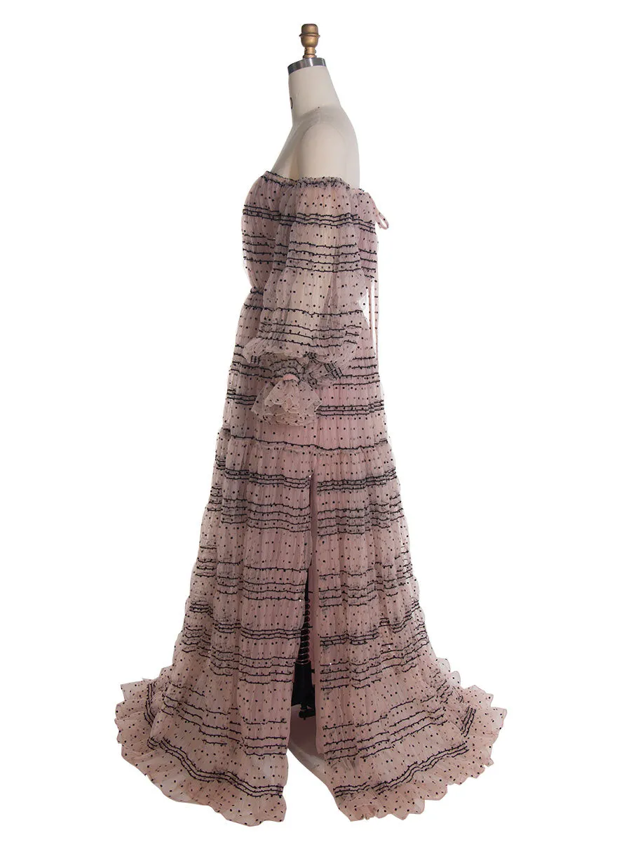 Polka Dot Tulle Maxi Dress Beach Party Tulle Dress for Photoshoot YEWEN